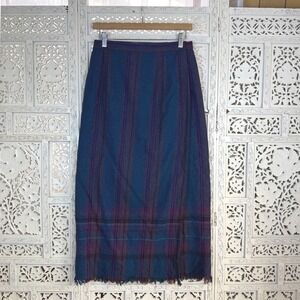 Vintage Pink & Blue Fringe Wrap Skirt Academia Preppy Cottage Indie‎ Boho Maxi